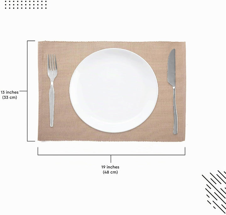 Encasa XO Platzsets Esstisch Set von 6 | Solide Beige | Fein gerippte Baumwoll-Tischunterlage | Grös