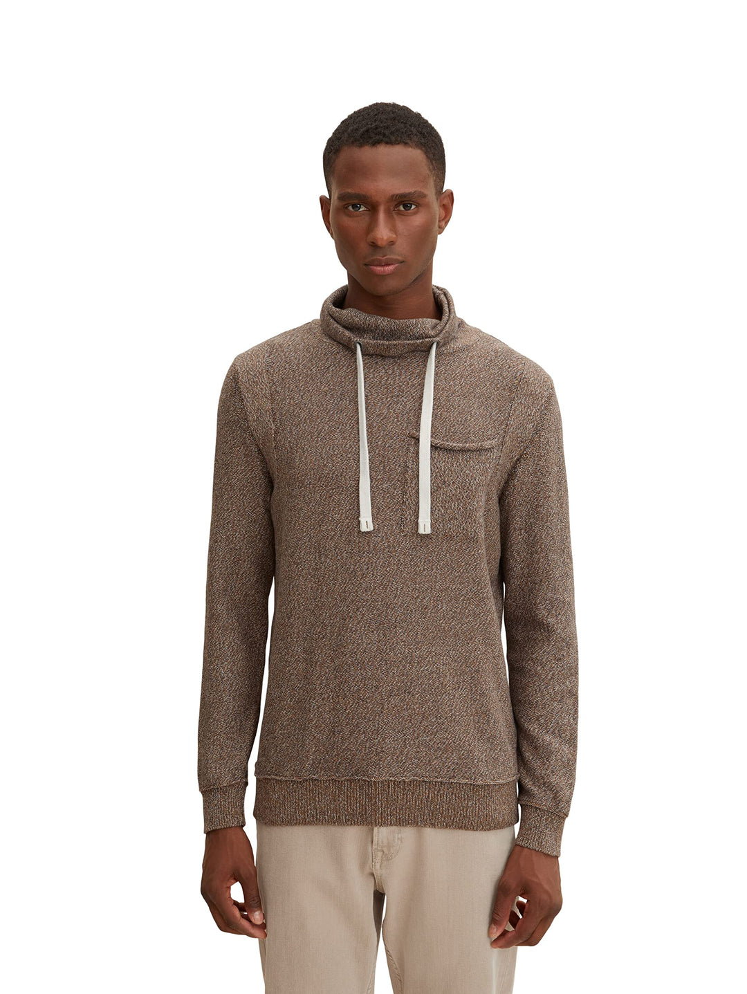 TOM TAILOR Herren Snood Strickpullover mit Brusttasche XL 30644 - Brown Melange Structure, XL 30644