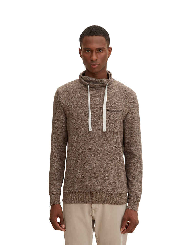 TOM TAILOR Herren Snood Strickpullover mit Brusttasche XL 30644 - Brown Melange Structure, XL 30644