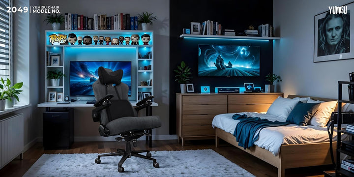 2049 Bürostuhl Gaming Stuhl Grau/Schwarz - Gamingstuhl mit Memory Foam Kissen in Velours - Gamer Stu