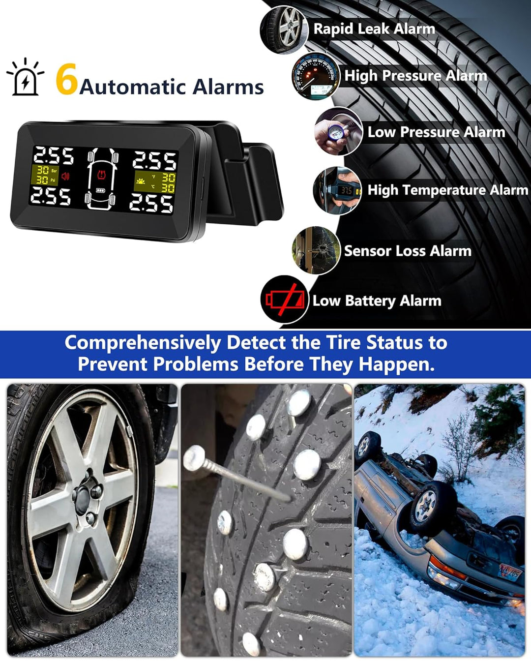 Vtopek TPMS Reifendruckkontrollsystem 3,5 Zoll Kabellos Reifendrucküberwachungssystem 0,01Bar Hochpr