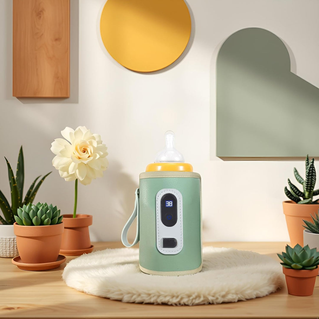 Tragbarer USB-Babyflaschenwärmer, Digital LCD-Display, Temperatureinstellbar 38-55°C, Wasserdichtes