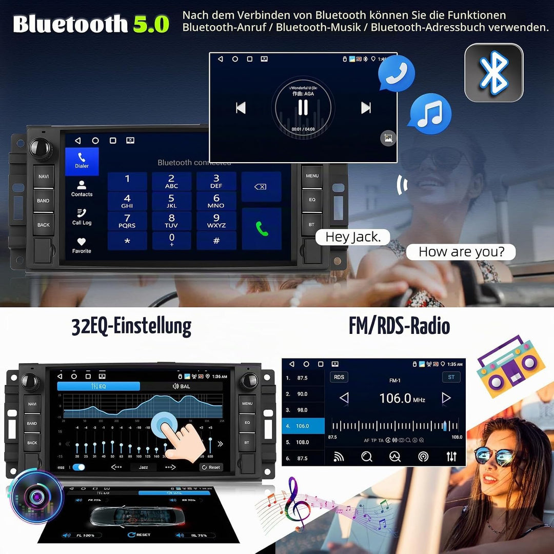 Android 15, 4G+64G CAMECHO Autoradio für Jeep Wrangler Compass Grand Cherokee/Chrysler 300C/Dodge Ra