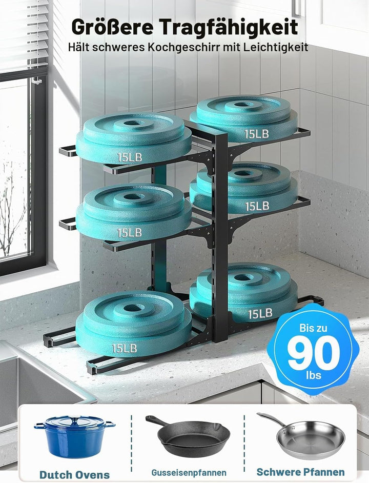 MUDEELA Topf- und Pfannen-Organizer, vertikal 35 cm hoch, 6 verstellbare Ebenen, robuster Küchenschr