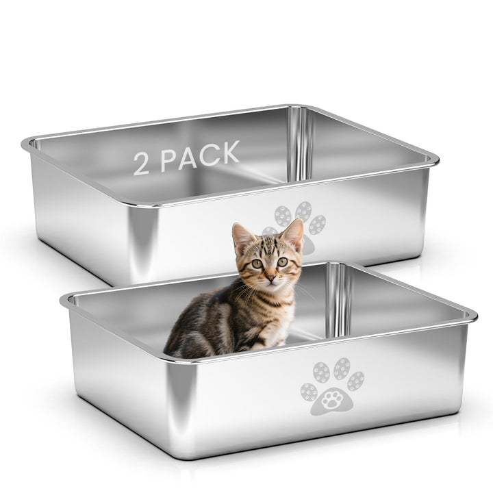 PTLOM Katzenklo Edelstahl Katzentoilette - Katzenklo Offen Klein Mit Niedrigem Einstieg für ältere K
