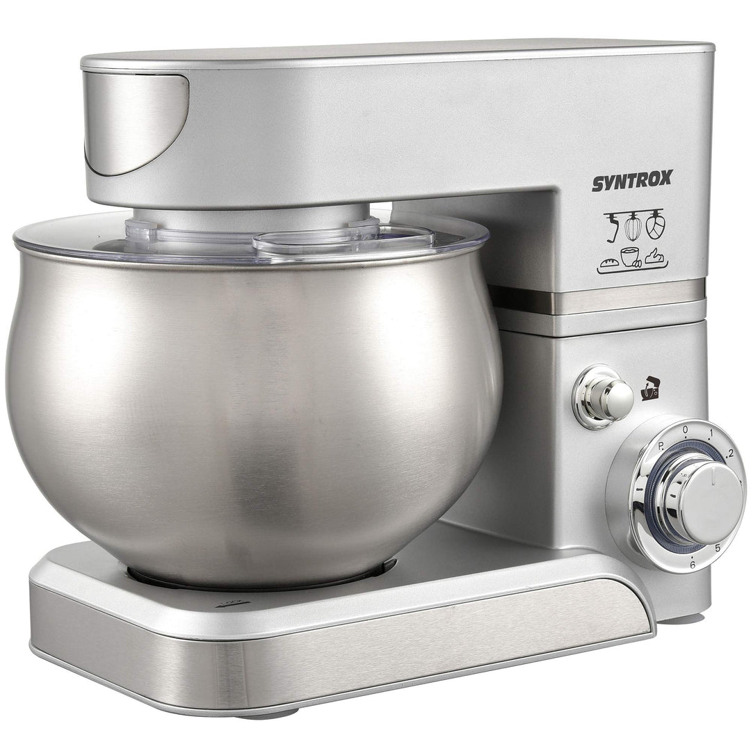 Syntrox Germany KM-5.0L Basic Silver Küchenmaschine Knetmaschine, Edelstahl-Behälter, 5 Liter, silbe