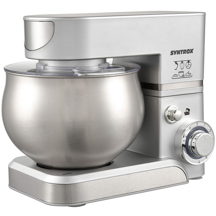 Syntrox Germany KM-5.0L Basic Silver Küchenmaschine Knetmaschine, Edelstahl-Behälter, 5 Liter, silbe