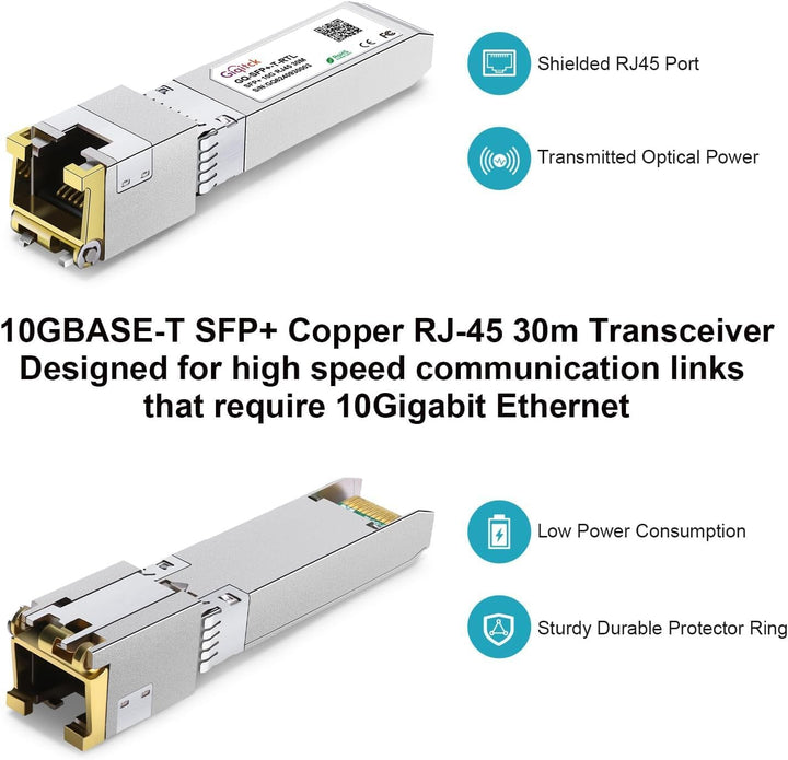 Newest 10GBASE-T SFP+ RJ45 Transceiver, 10G Copper SFP+ to RJ45 Module with Realtek Chip for Intel E