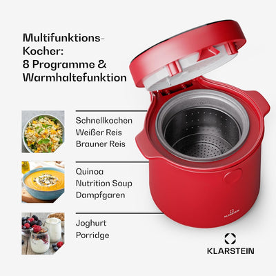 Klarstein Reiskocher Klein, Elektrischer Reiskocher, 2 Liter Mini-Reiskocher mit Löffel & Messbecher