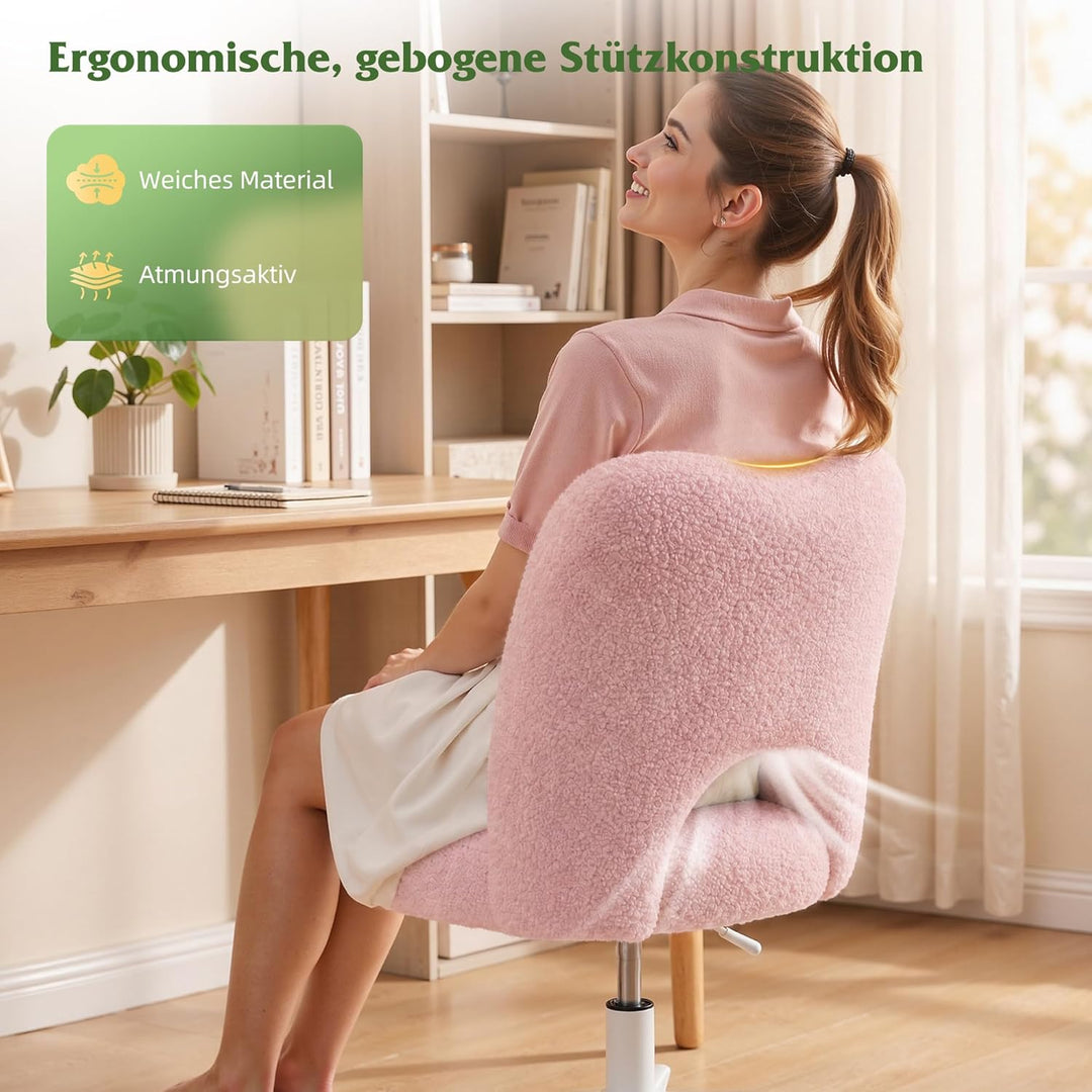 Teddy Schreibtischstuhl, 200kg Tragkraft, Höhenverstellbarer Schminktisch Stuhl mit Rollen, Atmungsa