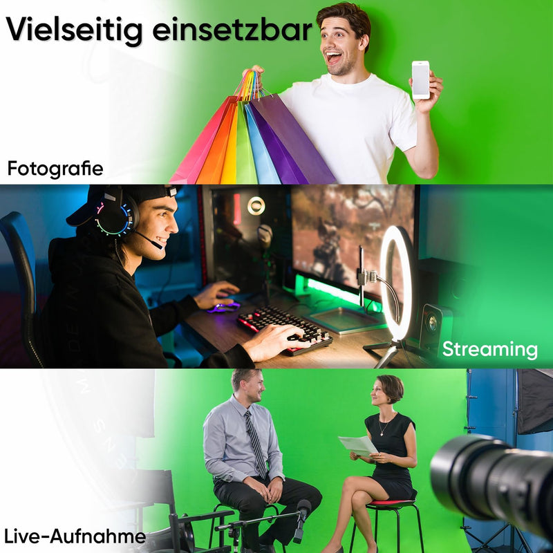 PIXETOOL - Greenscreen mit Ständer (2,6m x 1,5m) - Fotohintergrund - Fotostudio – Green Screen - Hin