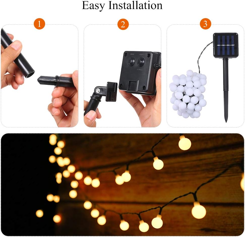 Tomshine Solar Lichterkette Aussen 50Leds, 6,9 Meter Solar Lichterkette Aussen mit 50 LED Kugel, 8 L