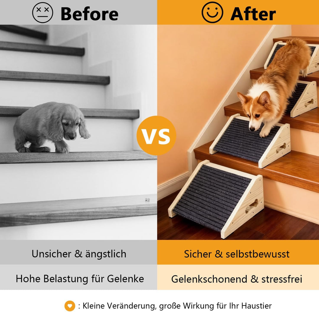 4 Stück Hunderampen für Treppen, Hundetreppe Holz mit Rutschfester Trittmatte, Treppenstufen Haustie