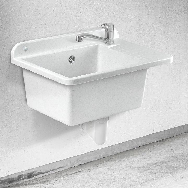 GOSPO Ausgussbecken aus Polypropylen, 50,4 x 34 x 26,5 cm, Spülbecken mit Siphon und Montageset, Was