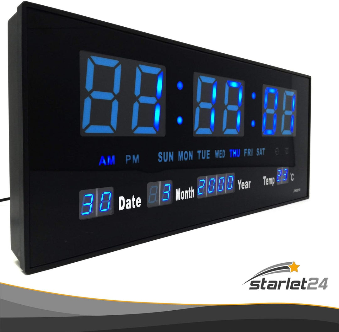 Starlet24 LED Wanduhr mit Timer Wecker Schlummer Kalender Temperatur grosse LED-Anzeige 36x15cm (JH3
