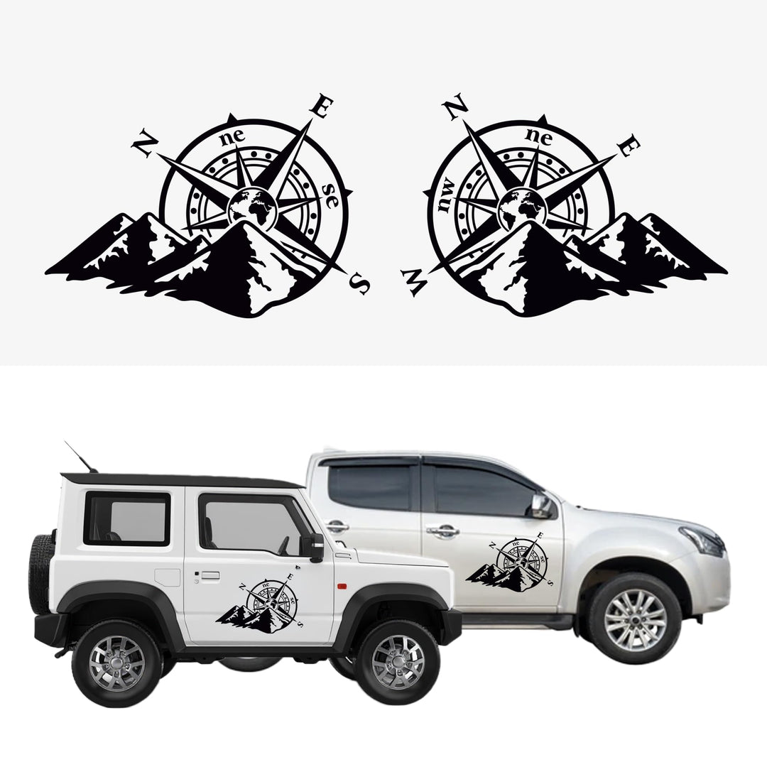 Autodomy Kompass Off Road Sport Trail 4x4 Weltkarte Aufkleber Paket 2 Stück für Auto oder Motorrad (