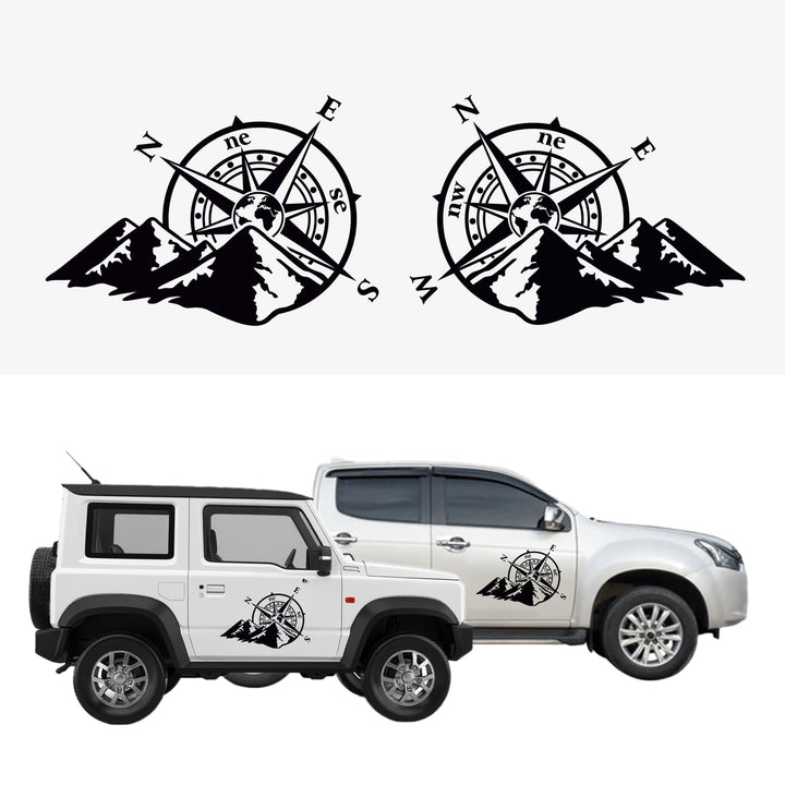 Autodomy Kompass Off Road Sport Trail 4x4 Weltkarte Aufkleber Paket 2 Stück für Auto oder Motorrad (