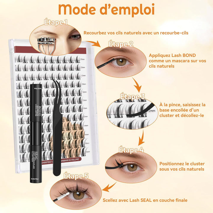 TwoWin Volumen Wimpernsträhnen Set, 120 Stück Selbstklebende Wimpern, D Curl 10-16mm Individuelles W