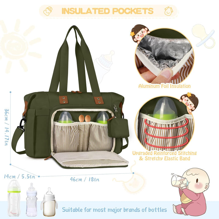 RAINSMORE Baby Wickeltasche Gross mit Schnullertasche und Wickelunterlage Multifunktions Babytasche