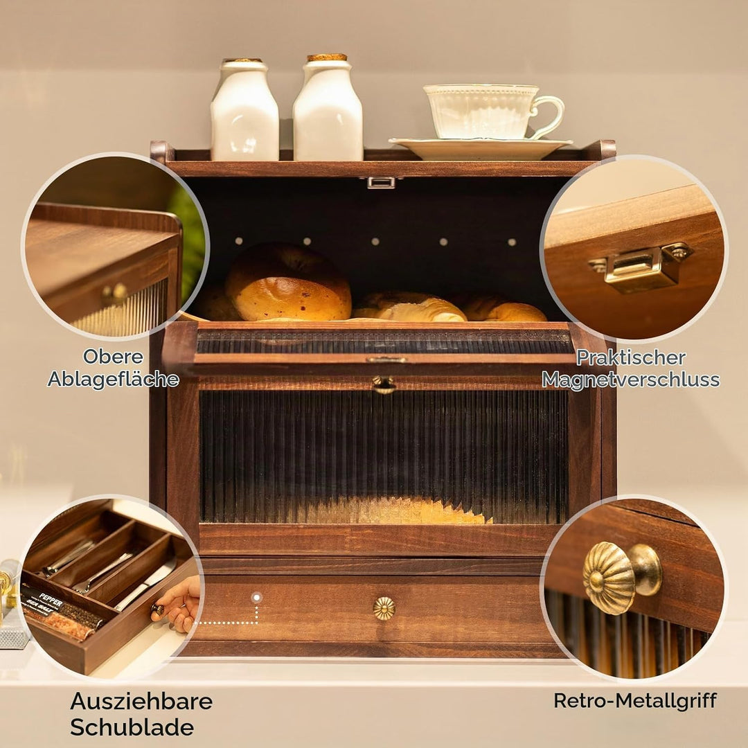 Kiefernholz Brotkasten mit 50 Deli-Papier, Holz Brotkästen mit Belüftung, Vintage Braun Brotbehälter