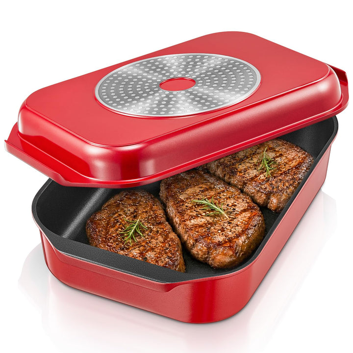 FOHERE Bräter mit Deckel Induktion 2 in 1 8,3L Rot