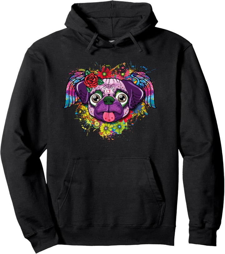 Sugar Skull Pug Mom Shirt for Women Day of the Dead Gift Pullover Hoodie