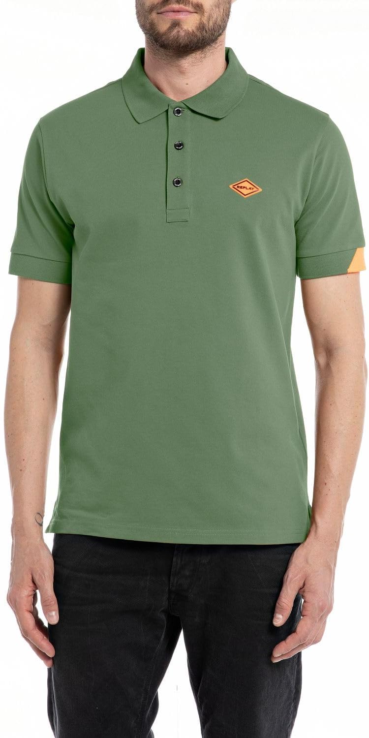 REPLAY Herren Poloshirt Kurzarm mit Stretch M Army Green 837, M Army Green 837