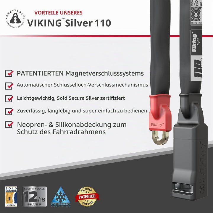 Seatylock Viking Fahrrad Kettenschloss mit Schlüssel – Patentiertes diebstahlsicheres Fahrradschloss