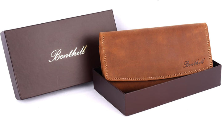 Benthill Geldbörse Gross Echt-Leder | Damen Portemonnaie XXL mit RFID Schutz | Vintage Frauen Geldbe
