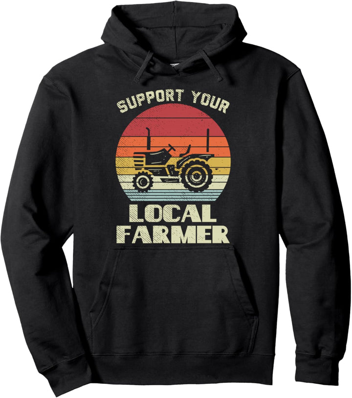 Support Farmer Local Tractor Retro Farming Truck Farmer Gift Pullover Hoodie