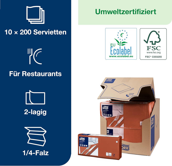 Tork 477216 Lunchservietten Terracotta / 2-lagige Servietten für kleine Gerichte oder Snacks / Advan