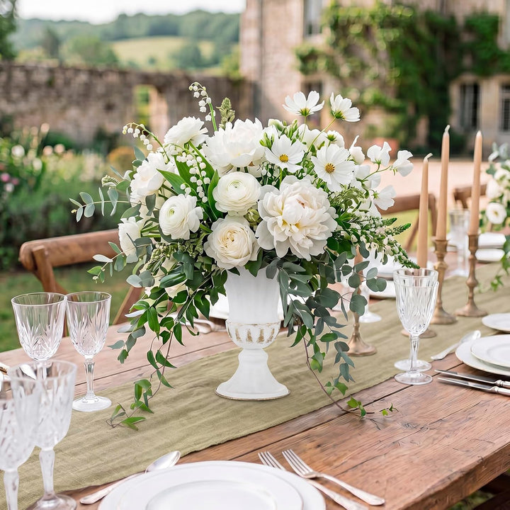 Sziqiqi Vase Weiss Metal für Hochzeit: 23cm Hoch Kleine Urne Vasen für Tischdeko - Blumentopf Golden