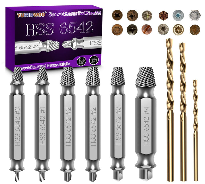 6 Stück Schraubenausdreher Set mit 3 Spiralbohrer, Härtegrad HRC 63-65, Hergestellt aus HSS 6542, Li