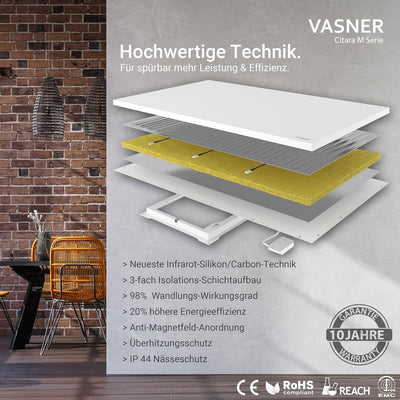 VASNER Citara M Infrarotheizung – Infrarot Elektroheizung Metall weiss Wandheizung Deckenheizung IP4