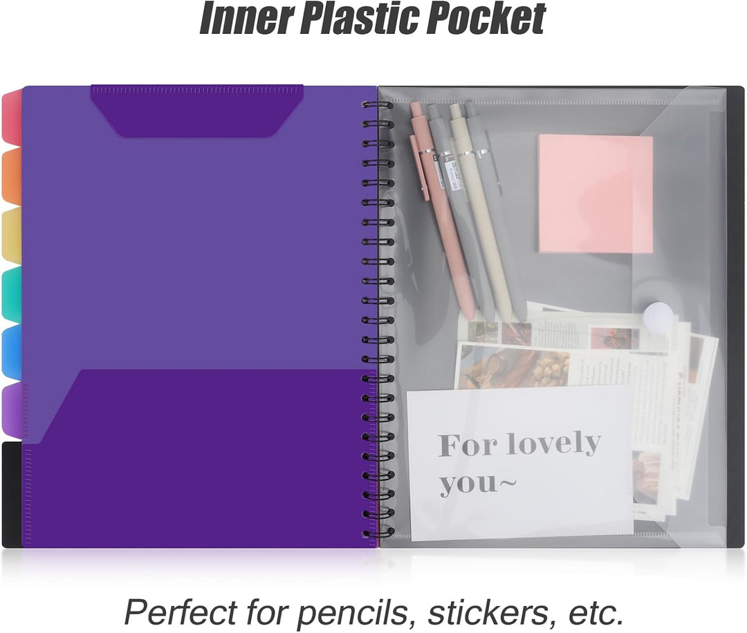 Uquelic 2 Stück Klemmbrett-Ordner aus Kunststoff, A4, Spiral-Folio-Ordner mit 6 doppelseitigen Halbt