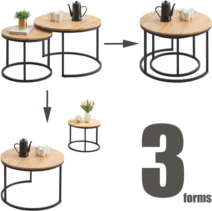 Soayone Couchtisch 2er Set, Moderne Couchtische mit Schwarz Metallgestell, Couchtisch Eiche, Couchti