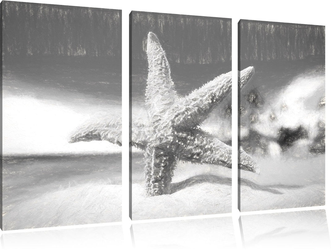 Pixxprint Seestern Sandstrand als Leinwandbild/Grösse: 3 Teilig (120x80) / Wandbild/Kunstdruck/ferti