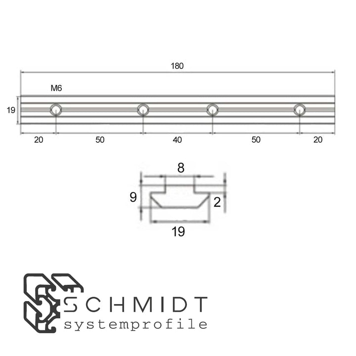 SCHMIDT systemprofile 10x Profilverbinder Nut 8 180mm Streckenverbinder mit Madenschrauben Aluprofil