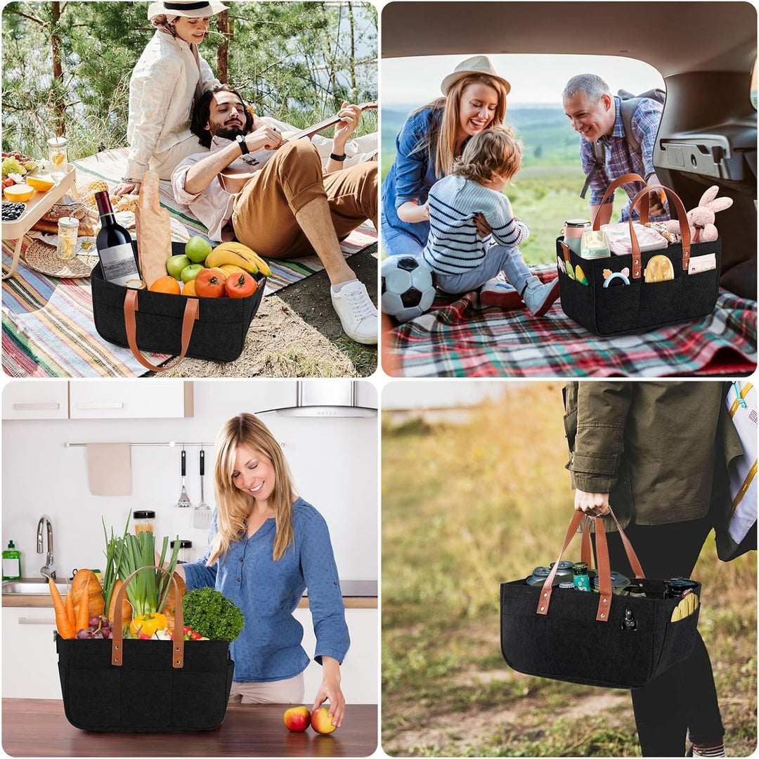 30L Filztasche Einkaufstasche mit Fächern, Filztasche Einkaufskorb Shopper für Outdoor Trips, Pickni