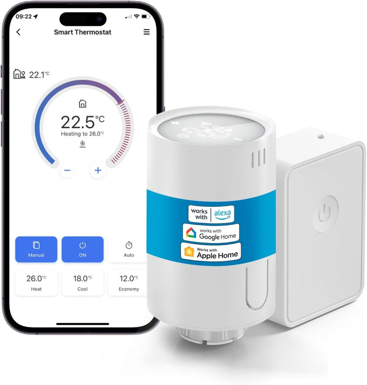 Meross smartes Heizkörperthermostat inklusive Hub, WLAN Heizungsthermostat Kompatibel mit HomeKit, A