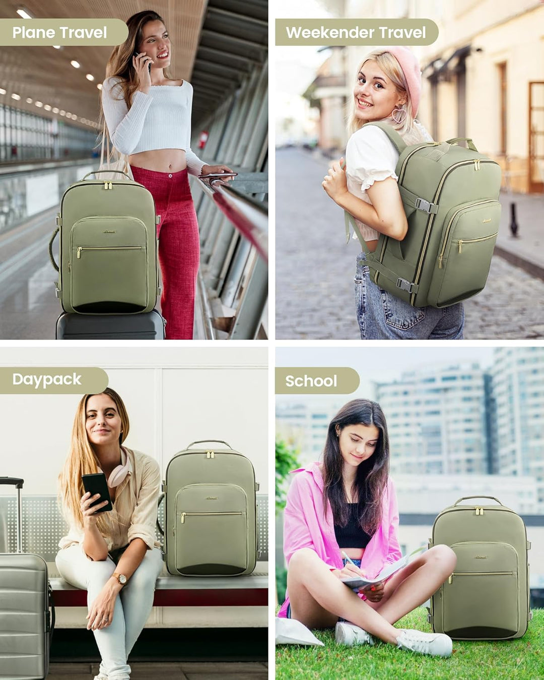 LOVEVOOK Handgepäck Rucksack Flugzeug, 40L Gross Reiserucksack Damen Kofferrucksack, Wasserdicht Rei
