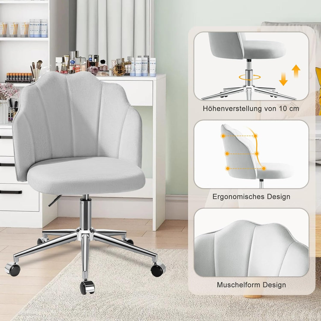 Stuhl für Schminktisch, Drehstuhl mit Rollen aus Samt, Schlafzimmer Stuhl, Schminktisch Sessel Drehb