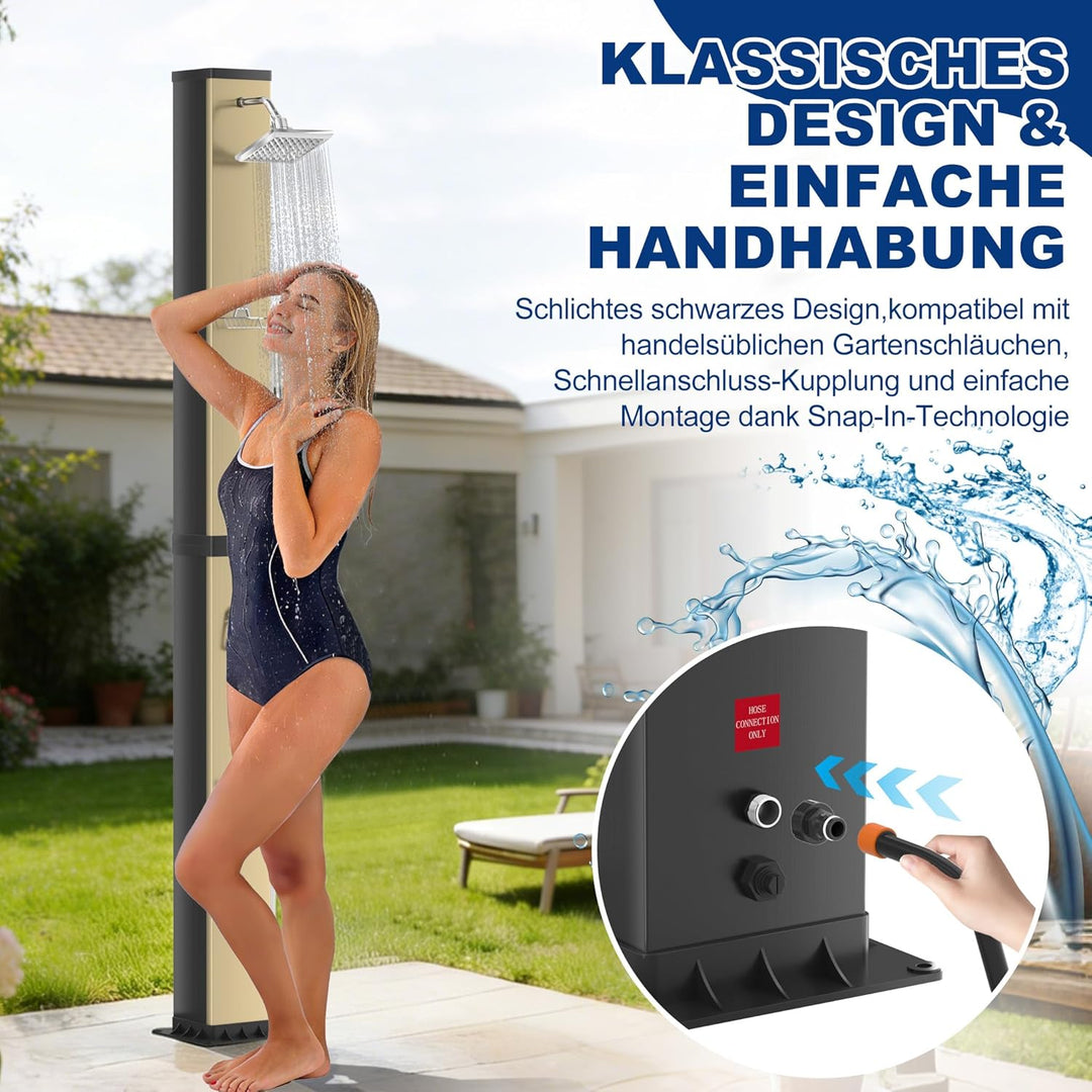 AufuN Solardusche Gartendusche 40L mit Chrom & Edelstahl, Warmwasser bis 60°C ohne Strom, 15cm Dusch