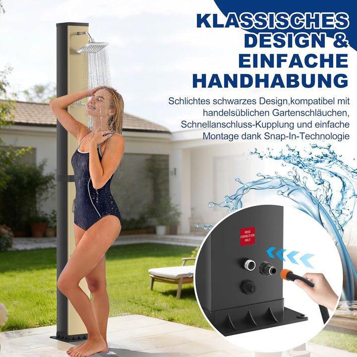AufuN Solardusche Gartendusche 40L mit Chrom & Edelstahl, Warmwasser bis 60°C ohne Strom, 15cm Dusch