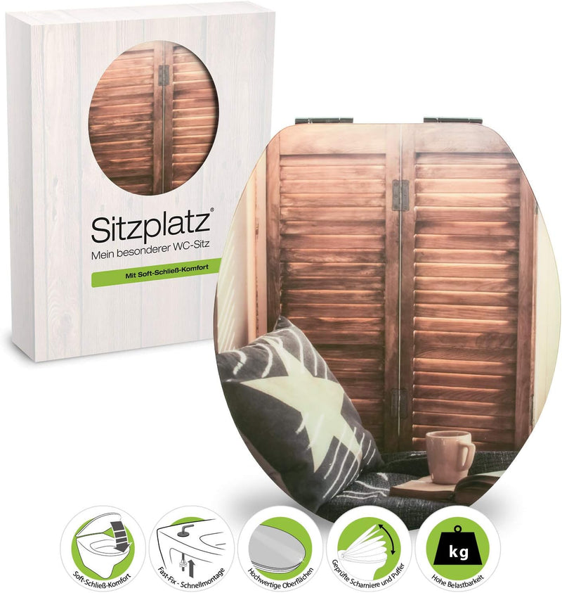 SITZPLATZ WC-Sitz mit Absenkautomatik, Dekor Chill-out Lounge, High Gloss Toilettensitz mit Holzkern