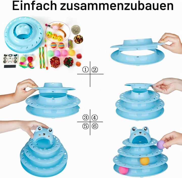 Suhaco 26 PCS Katze Spielzeug Für Indoor Kätzchen Interaktive Rolle 4-Level Track Kitty KatzeSpielze