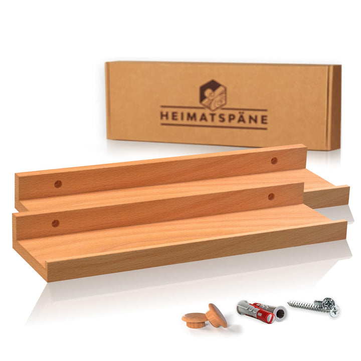 2er-Set Bilderleiste Kernbuche 40cm - Wandregal Holz [inkl. Schraubenabdeckungen aus Echtholz] Regal