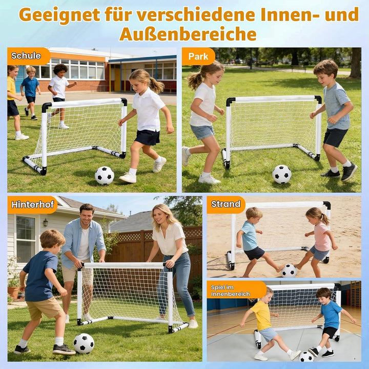 2er Faltbar Fussballtor für Kinder, 90x60cm Komplett Set mit Ball, Pumpe &amp; 8 Heringen, 1,5kg Leicht