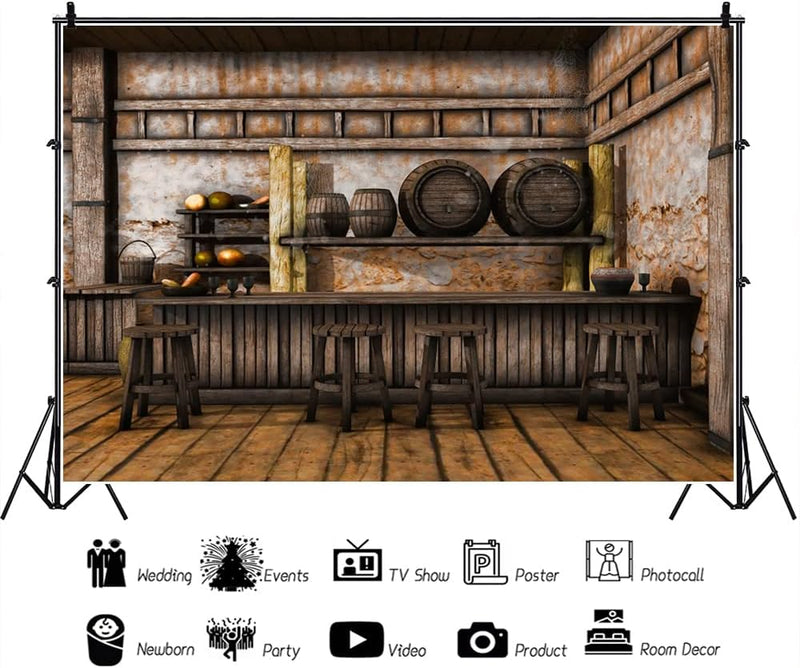 Renaiss 3x2m Rustikale Shabby Saloon Taverne Hintergrund Holz Bar Western Cowboy Fotografie Hintergr