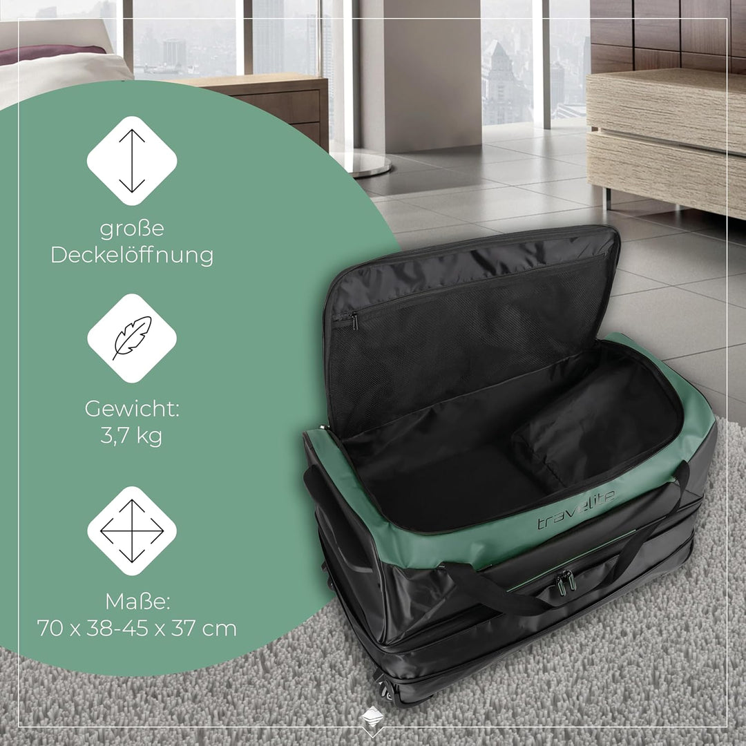 Travelite Trolley Reisetasche mit Rollen aus wasserabweisendem Material, Basics Weichgepäck Rolltasc